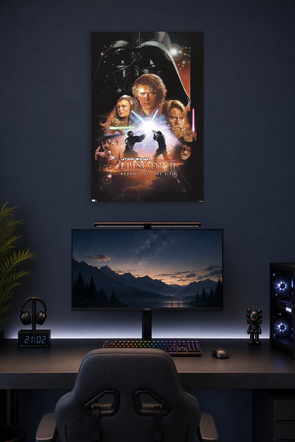 Star Wars: Revenge of the Sith Movie in a gaming desk setup above a monitor.