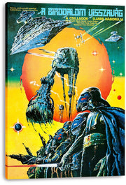 Star Wars The Empire Strikes Back canvas wall art print featuring Darth Vader, an AT-AT, starships, and Hungarian title text.