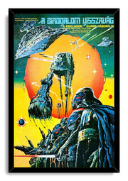 Star Wars The Empire Strikes Back framed wall art print with Darth Vader, Imperial troops, AT-AT walker, and orange planet.
