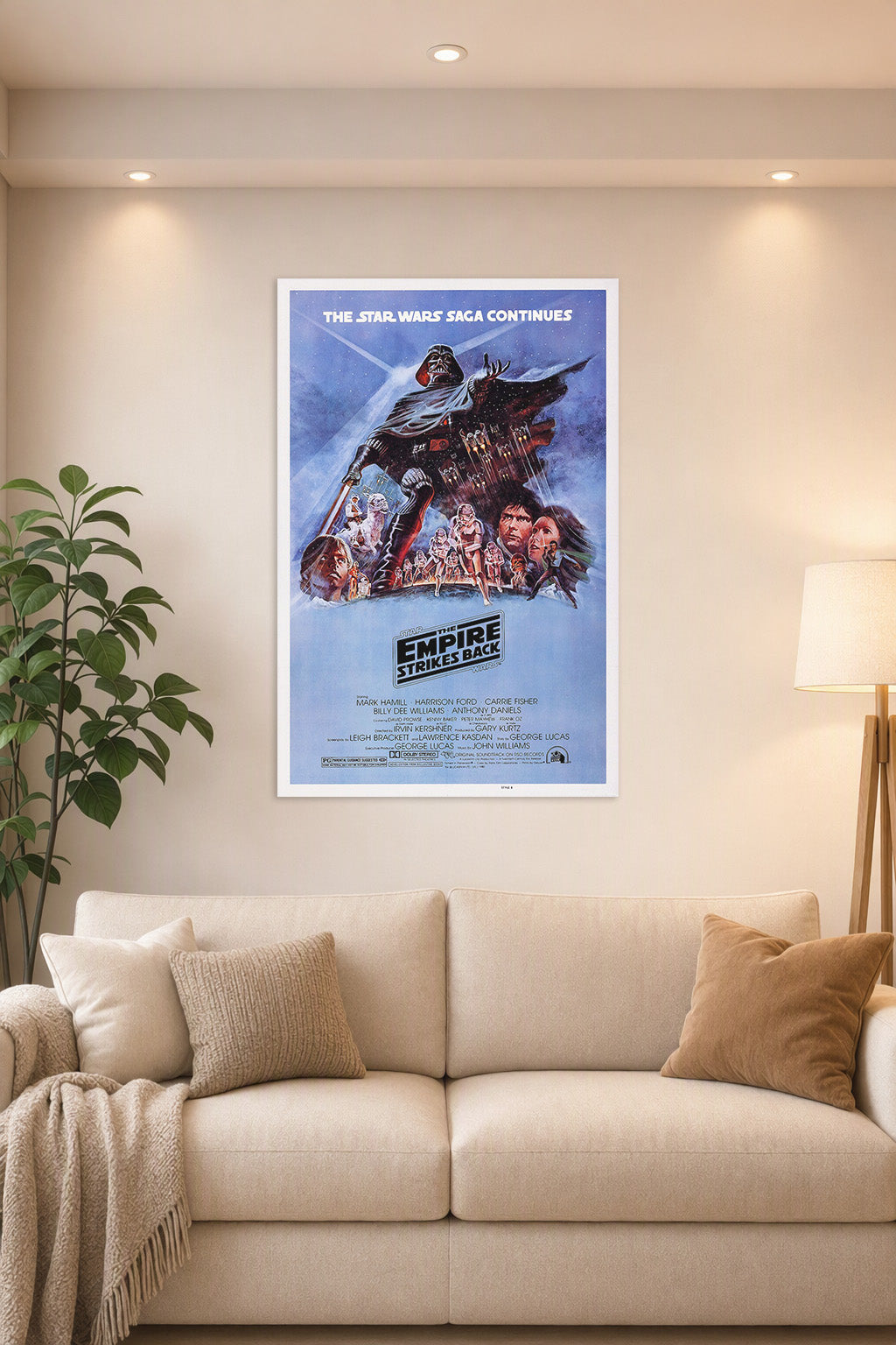 Star Wars: The Empire Strikes Back Darth Vader in a bright living room above a beige sofa.