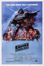 Star Wars: The Empire Strikes Back poster features Darth Vader above stormtroopers, heroes, and icy blue space scenes.