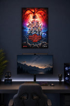 Stranger Things 2 in a gaming desk setup above a monitor.