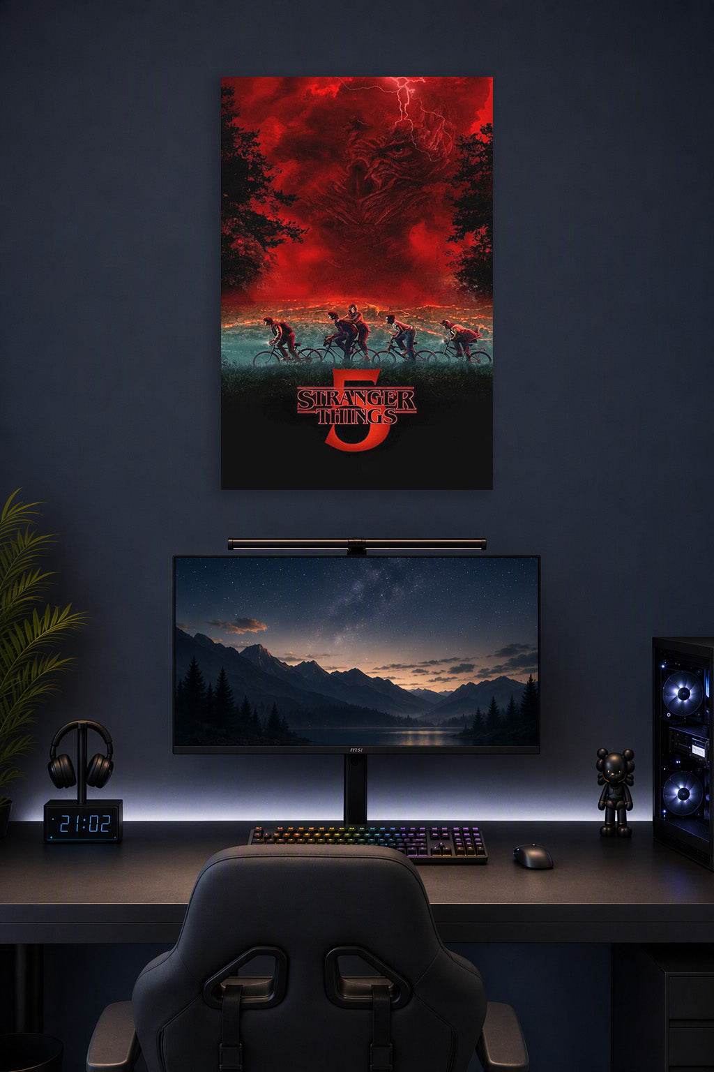 Stranger Things Season 5 TV Series in a gaming desk setup above a monitor.