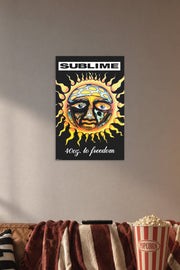Sublime- 40 Oz. To Freedom Music in a cozy movie room above a brown sofa with popcorn.