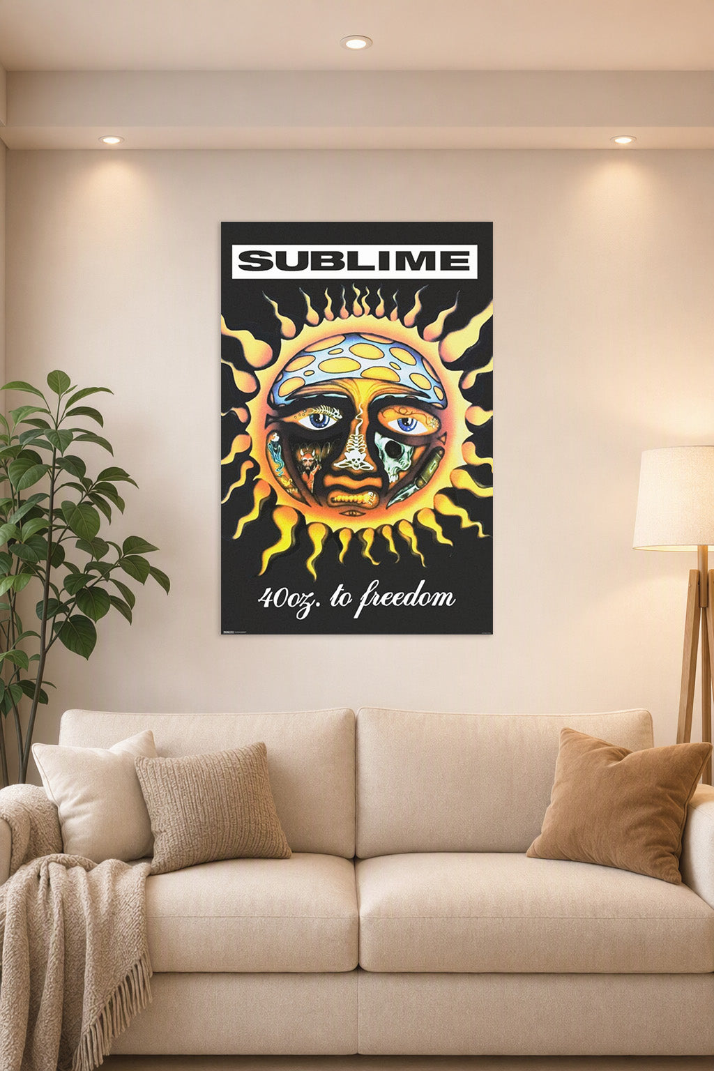 Sublime- 40 Oz. To Freedom Music in a bright living room above a beige sofa.