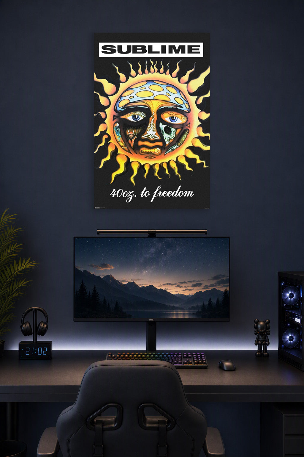 Sublime- 40 Oz. To Freedom Music in a gaming desk setup above a monitor.