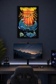 Sublime- Sun & Fish Music in a gaming desk setup above a monitor.