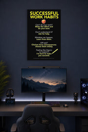 Successful Work Habits in a gaming desk setup above a monitor.