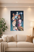 Sword Art Online Characters in a bright living room above a beige sofa.