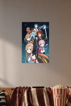 Sword Art Online Characters in a cozy movie room above a brown sofa with popcorn.