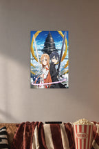 Sword Art Online Kirito and Asuna in a cozy movie room above a brown sofa with popcorn.