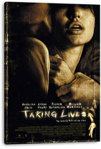 Taking Lives canvas wall art print featuring a distressed woman and dark male silhouette above the glowing title text.