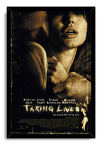 Taking Lives framed wall art print in a black border, with tense sepia portraits and scratched thriller poster typography.