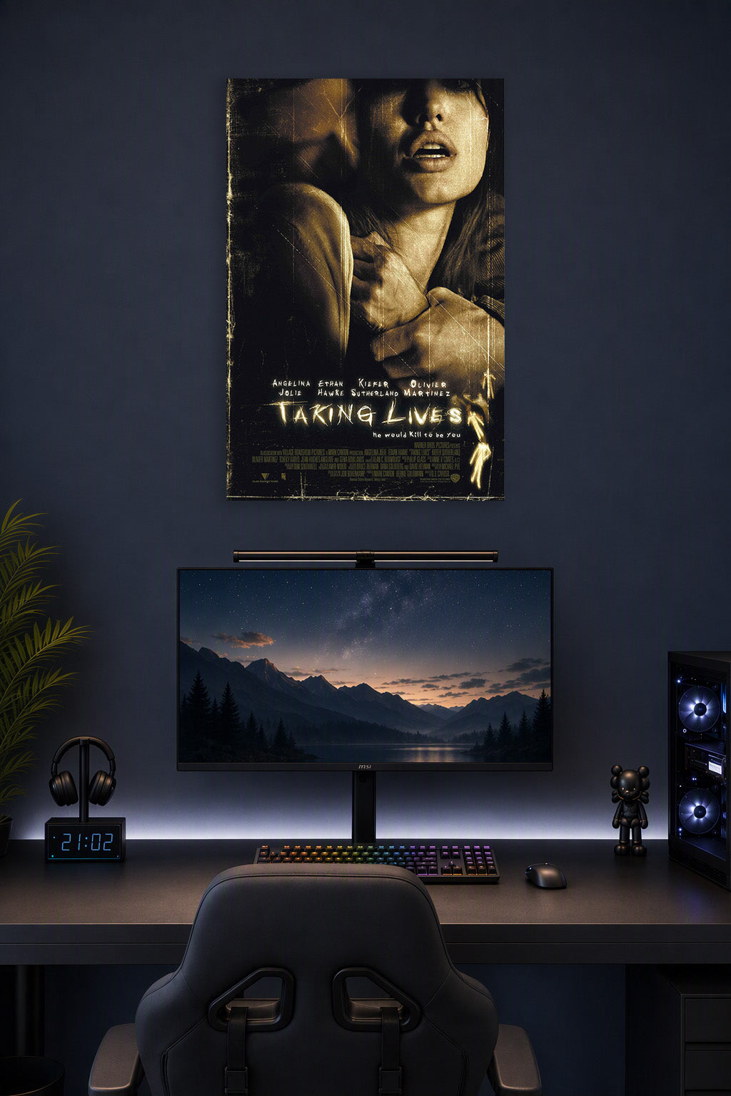 Taking Lives Movie in a gaming desk setup above a monitor.
