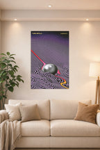Tame Impala Currents Album Cover Art in a bright living room above a beige sofa.