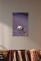 Tame Impala Currents Album Cover Art in a cozy movie room above a brown sofa with popcorn.