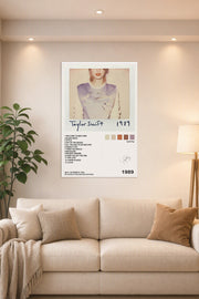 Taylor Swift 1989 Album in a bright living room above a beige sofa.
