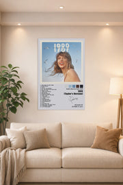 Taylor Swift 1989 (Taylor's Version) in a bright living room above a beige sofa.