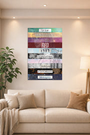 Taylor Swift Album Eras in a bright living room above a beige sofa.
