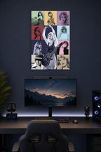 Taylor Swift in a gaming desk setup above a monitor.