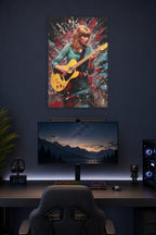 Taylor Swift in a gaming desk setup above a monitor.