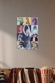 Taylor Swift Iconic Eras in a cozy movie room above a brown sofa with popcorn.