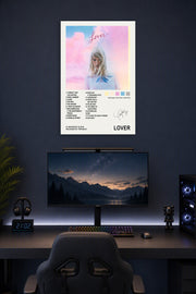 Taylor Swift Lover Album in a gaming desk setup above a monitor.