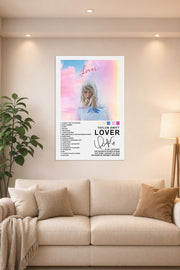 Taylor Swift Lover Album in a bright living room above a beige sofa.