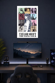 Taylor Swift The Eras Tour in a gaming desk setup above a monitor.