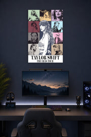 Taylor Swift The Eras Tour in a gaming desk setup above a monitor.