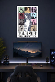 Taylor Swift The Eras Tour in a gaming desk setup above a monitor.