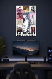 Taylor Swift The Eras Tour in a gaming desk setup above a monitor.
