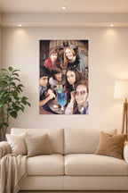 That '70s Show Cast in a bright living room above a beige sofa.