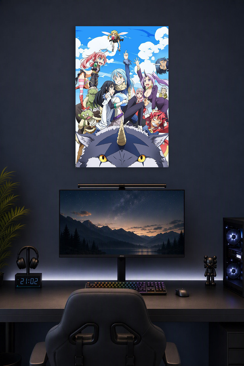 That Time I Got Reincarnated as a Slime Characters Group in a gaming desk setup above a monitor.