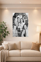 The Andy Griffith Show Cast Christmas in a bright living room above a beige sofa.
