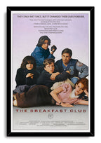The Breakfast Club framed wall art print presents five teens beneath a bold tagline in a black frame with red title text.