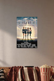 The Craft Movie Witches in a cozy movie room above a brown sofa with popcorn.
