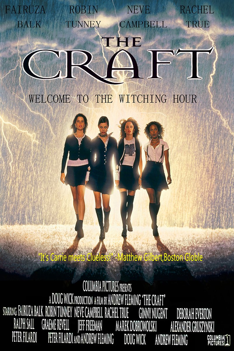 The Craft poster features four women walking through rain beneath lightning, with a blue-gray storm sky and bold title text.