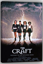 The Craft wall art print displays four women striding forward in a storm, framed by dark clouds, rain, lightning, and title text.