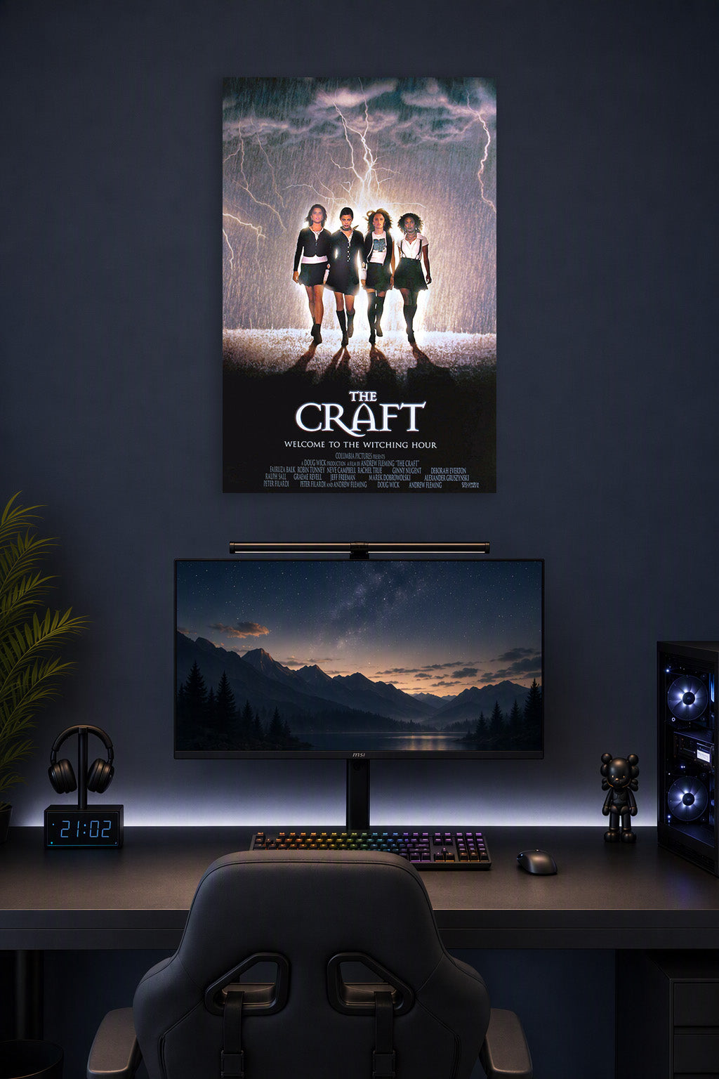 The Craft Movies in a gaming desk setup above a monitor.
