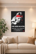The Deer Hunter Movie Robert De Niro in a bright living room above a beige sofa.