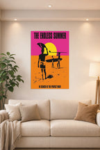 The Endless Summer Movie in a bright living room above a beige sofa.