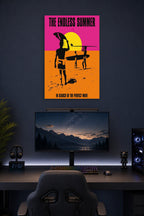 The Endless Summer Movie in a gaming desk setup above a monitor.