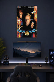 The Fifth Element Movie in a gaming desk setup above a monitor.