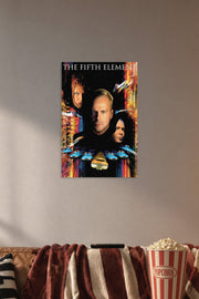 The Fifth Element Movie in a cozy movie room above a brown sofa with popcorn.