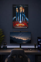 The Fifth Element Movie Poster in a gaming desk setup above a monitor.