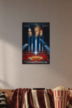 The Fifth Element Movie Poster in a cozy movie room above a brown sofa with popcorn.
