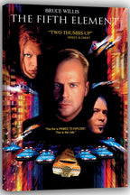 The Fifth Element canvas wall art print featuring character portraits, soaring vehicles, police cruisers, and a yellow taxi.