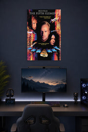 The Fifth Element Movies in a gaming desk setup above a monitor.