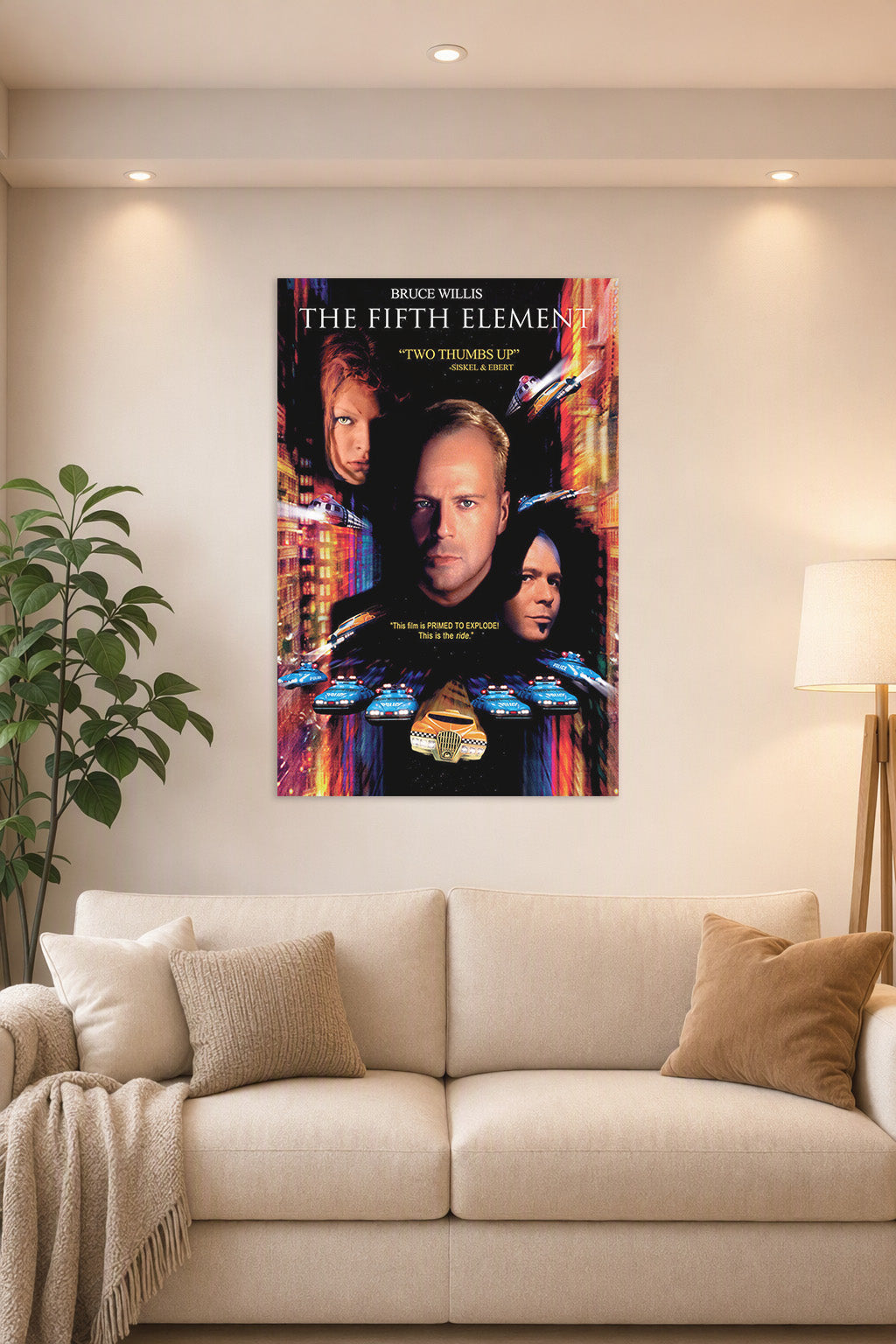 The Fifth Element Movies in a bright living room above a beige sofa.